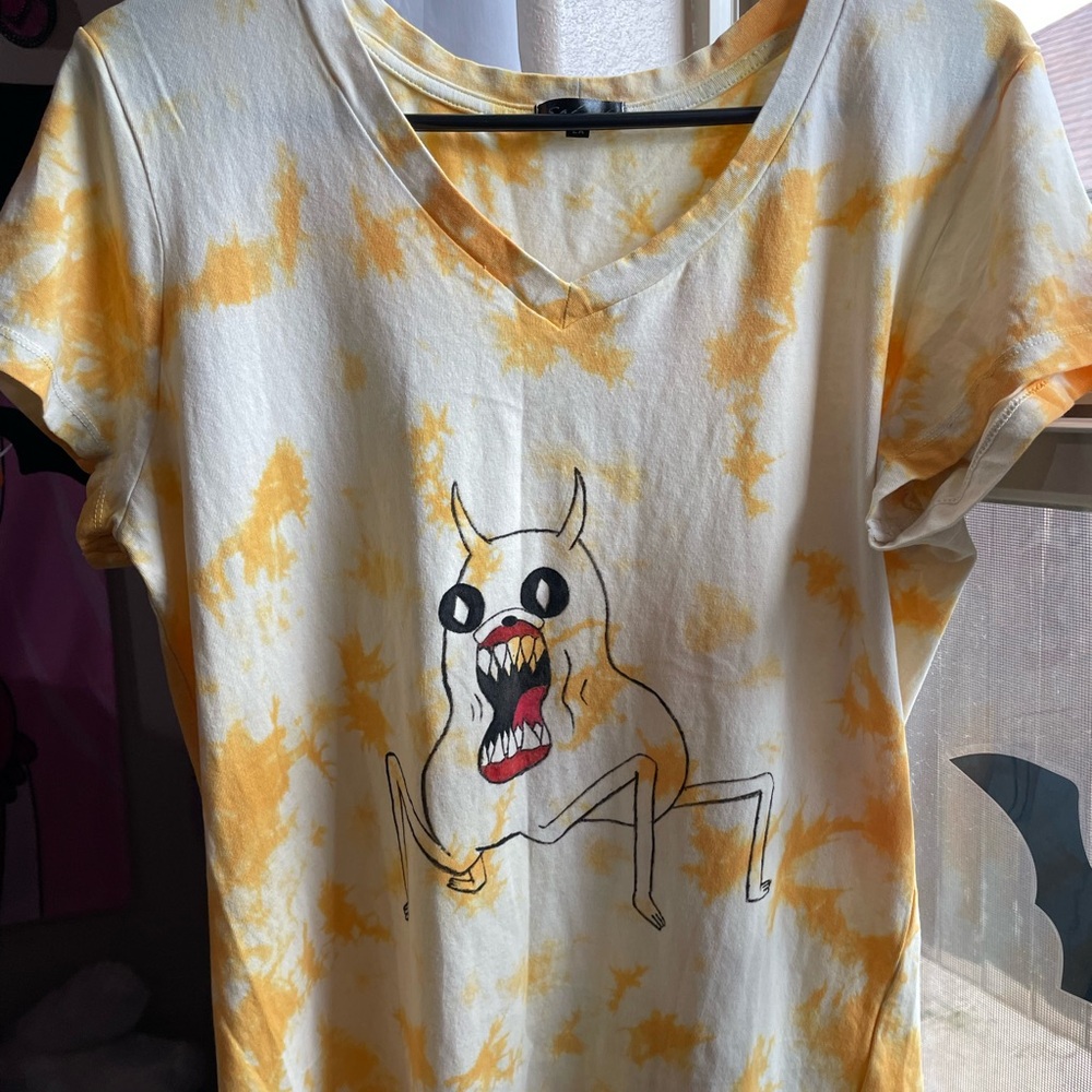 Adventure time scary Jake the Dog hand painted tie dye v neck tee - Picture 11 of 17